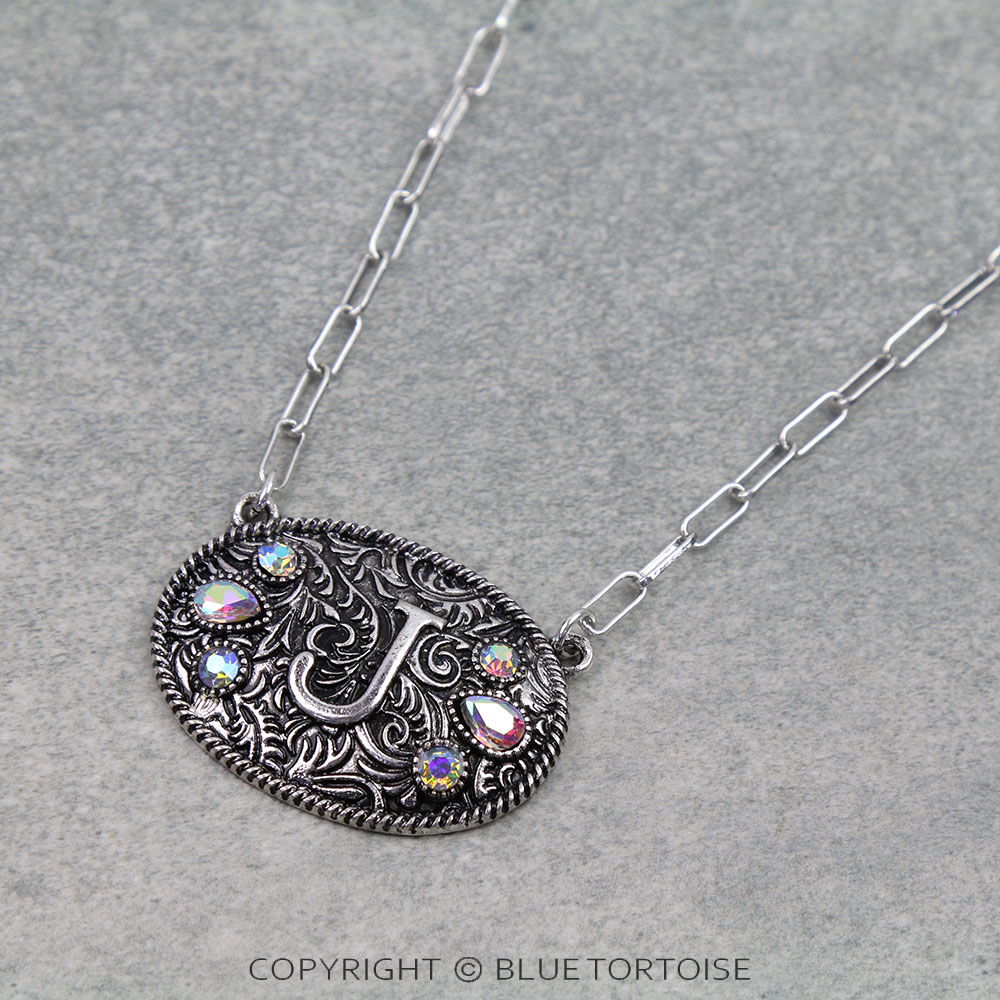 Western Oval Belt Buckle Initial Necklace - Image 3