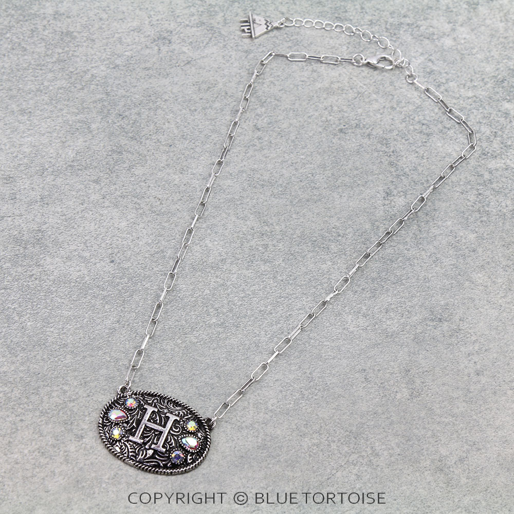Western Oval Belt Buckle Initial Necklace