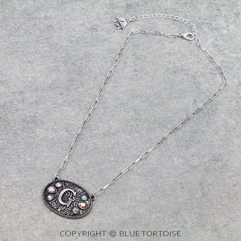 Western Oval Belt Buckle Initial Necklace