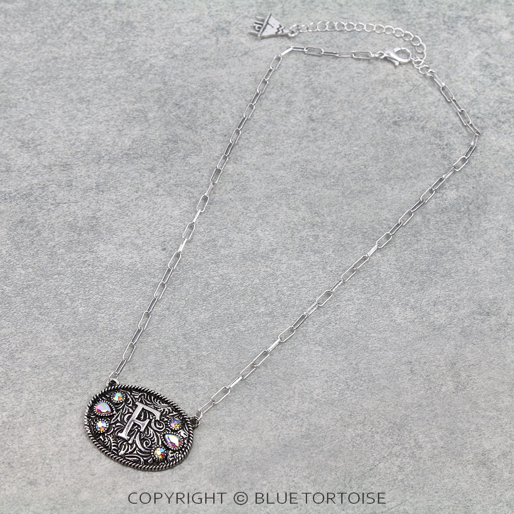 Western Oval Belt Buckle Initial Necklace