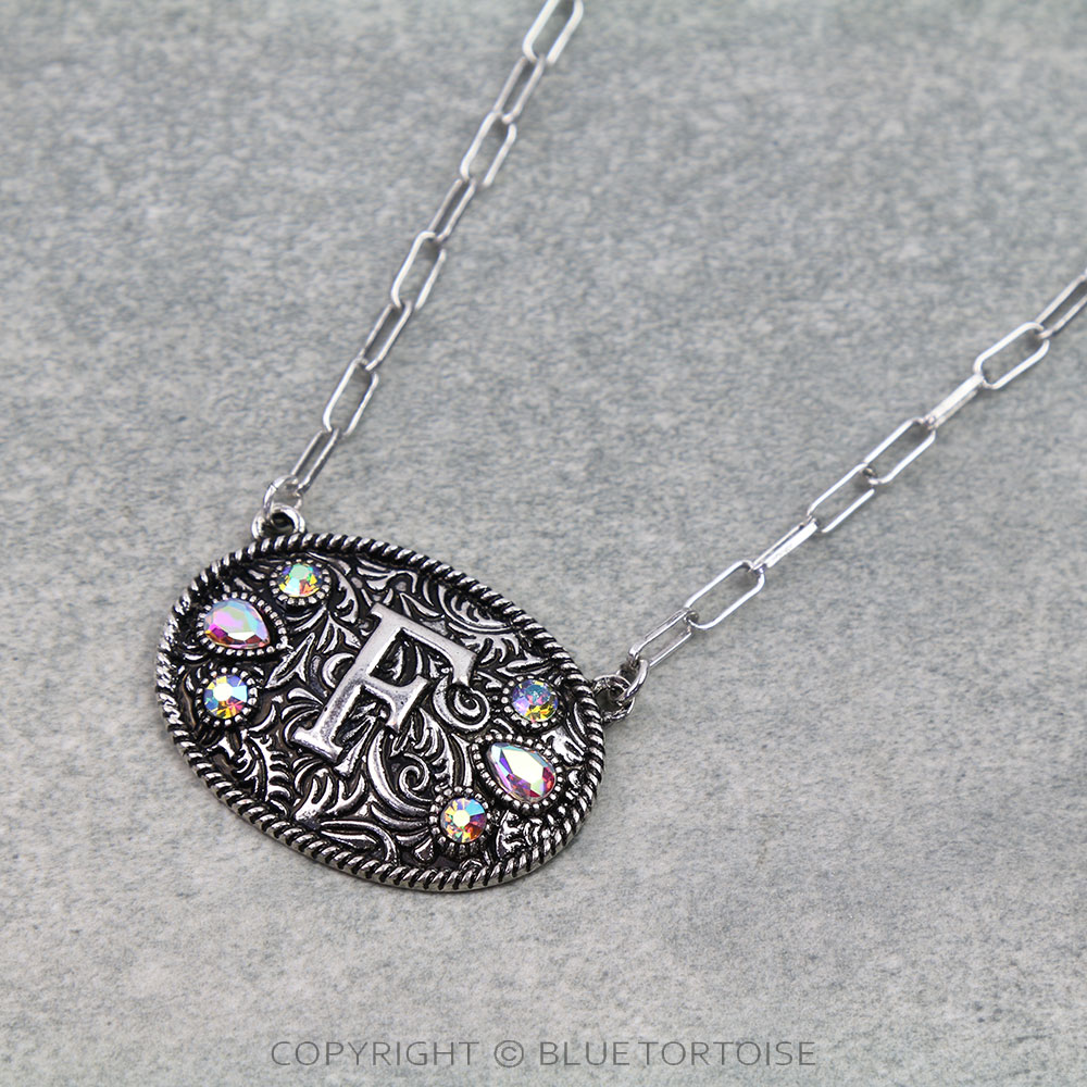 Western Oval Belt Buckle Initial Necklace - Image 3
