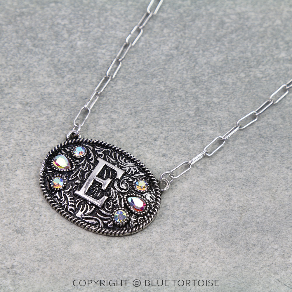 Western Oval Belt Buckle Initial Necklace - Image 3