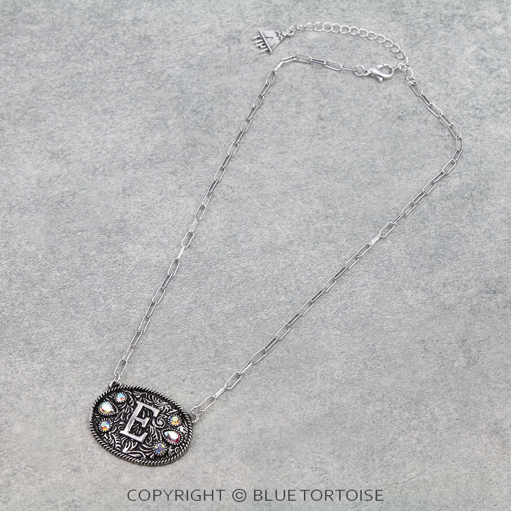 Western Oval Belt Buckle Initial Necklace