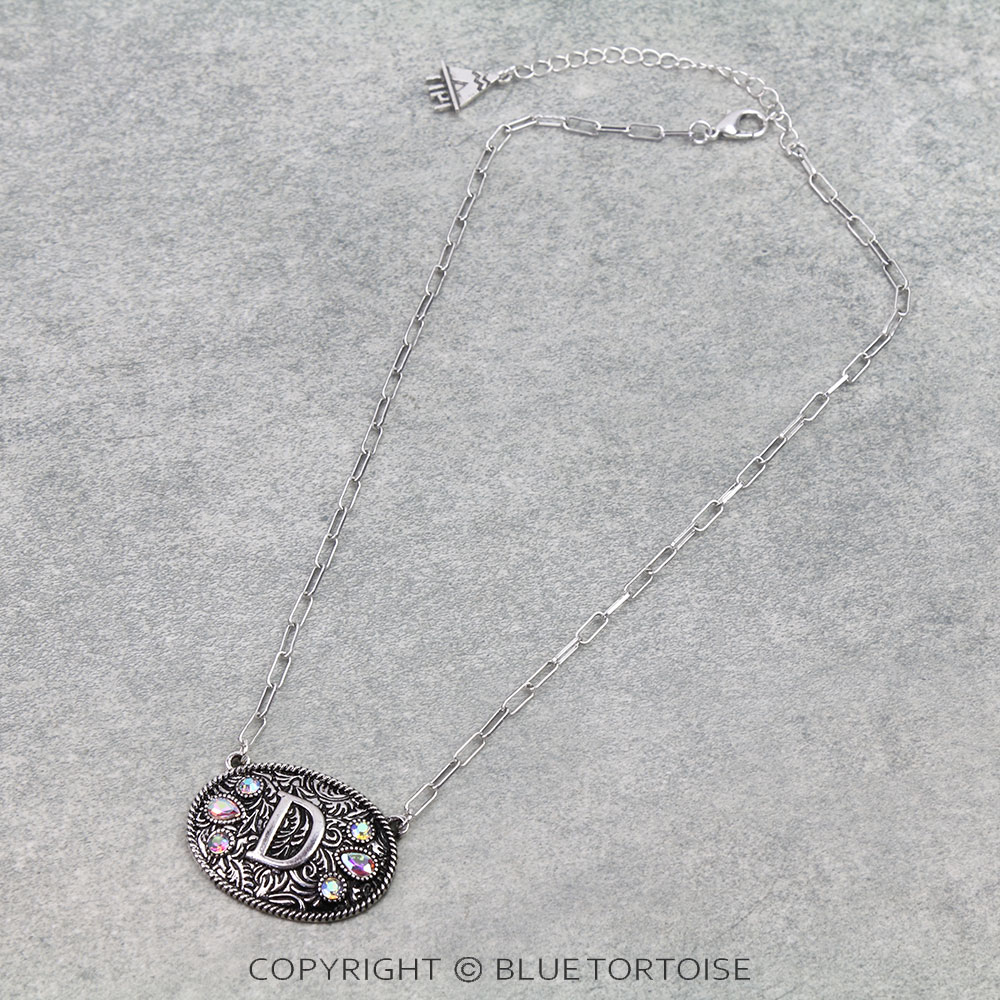 Western Oval Belt Buckle Initial Necklace
