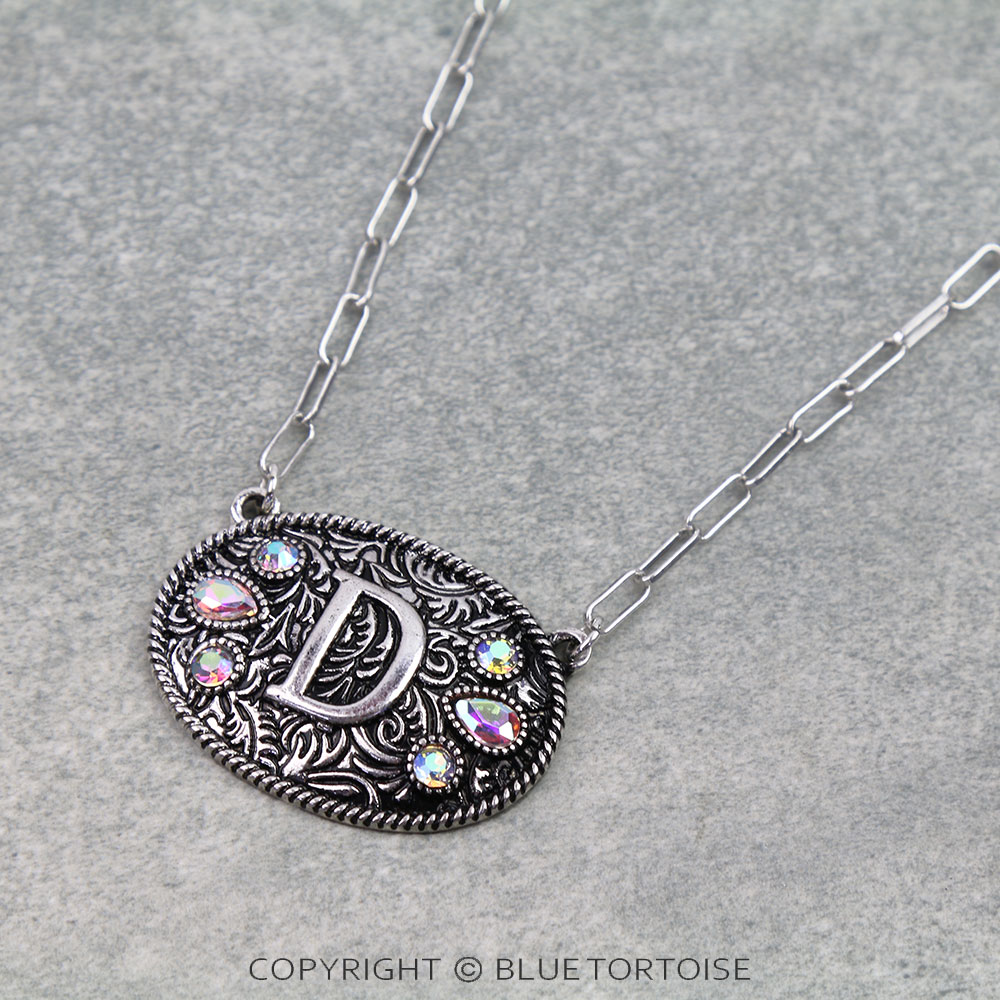 Western Oval Belt Buckle Initial Necklace - Image 3