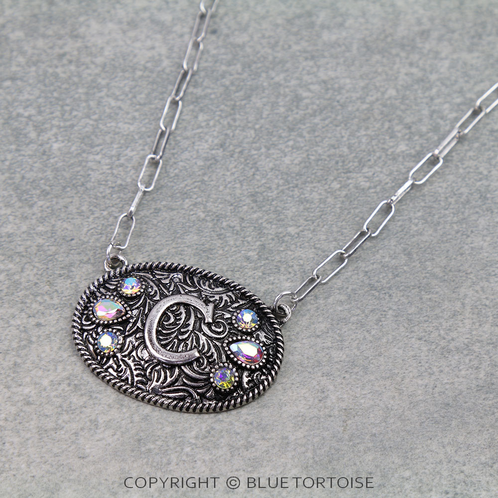 Western Oval Belt Buckle Initial Necklace - Image 3