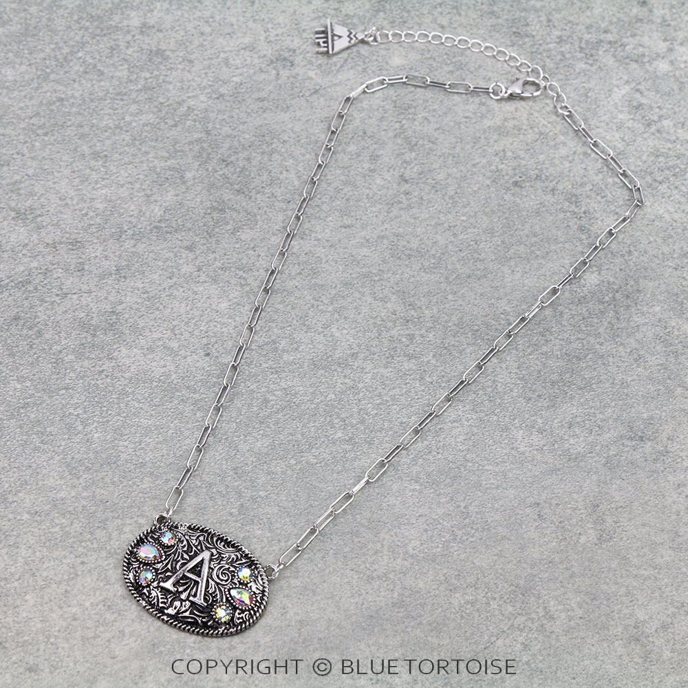 Western Oval Belt Buckle Initial Necklace