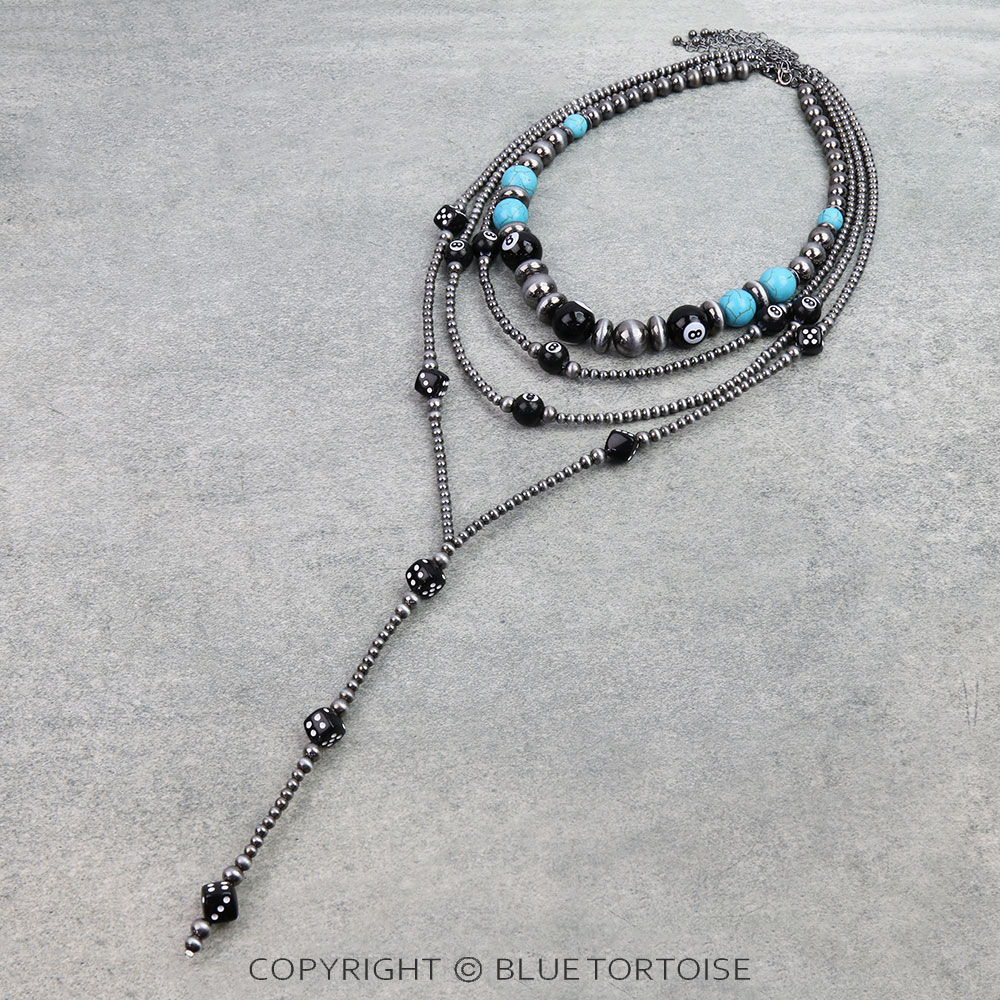 4 Layered 8 Ball Dice Y Pearl Necklace