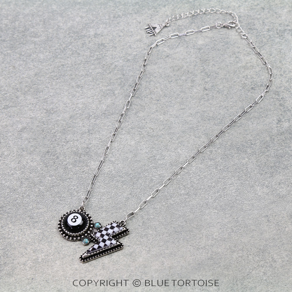 Western 8 Ball & Checker Thunder Necklace