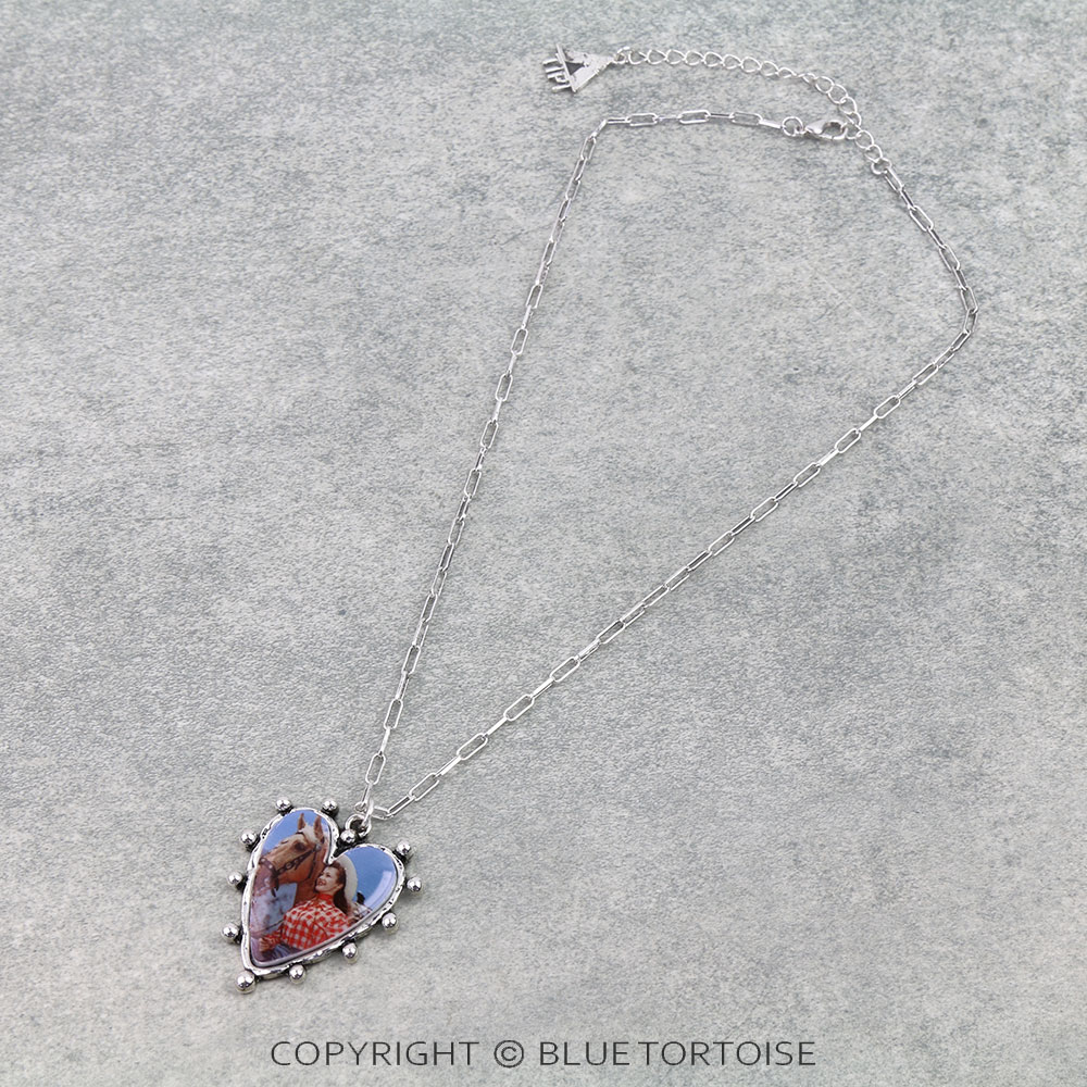 Western Heart Rodeo Scenery Print Necklace