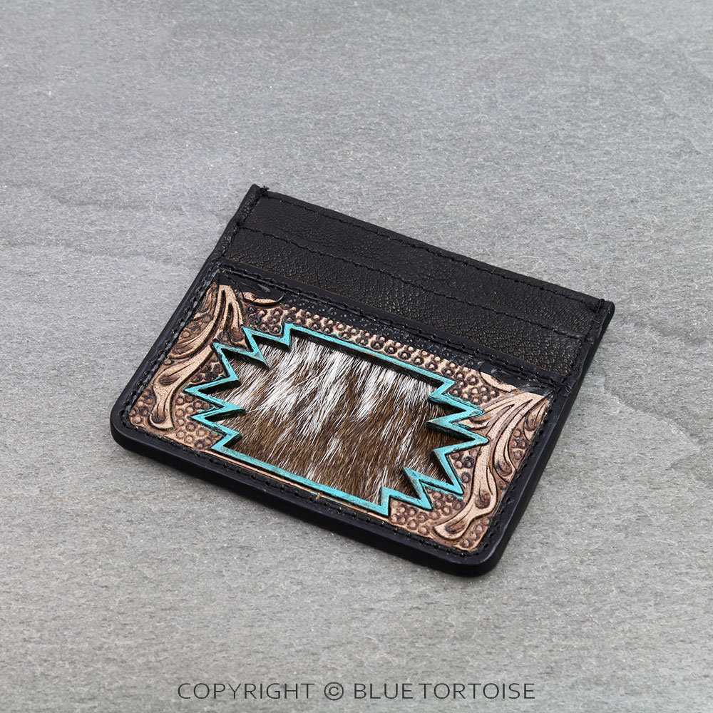 Western Tooled Leather Card Holder - Aztec