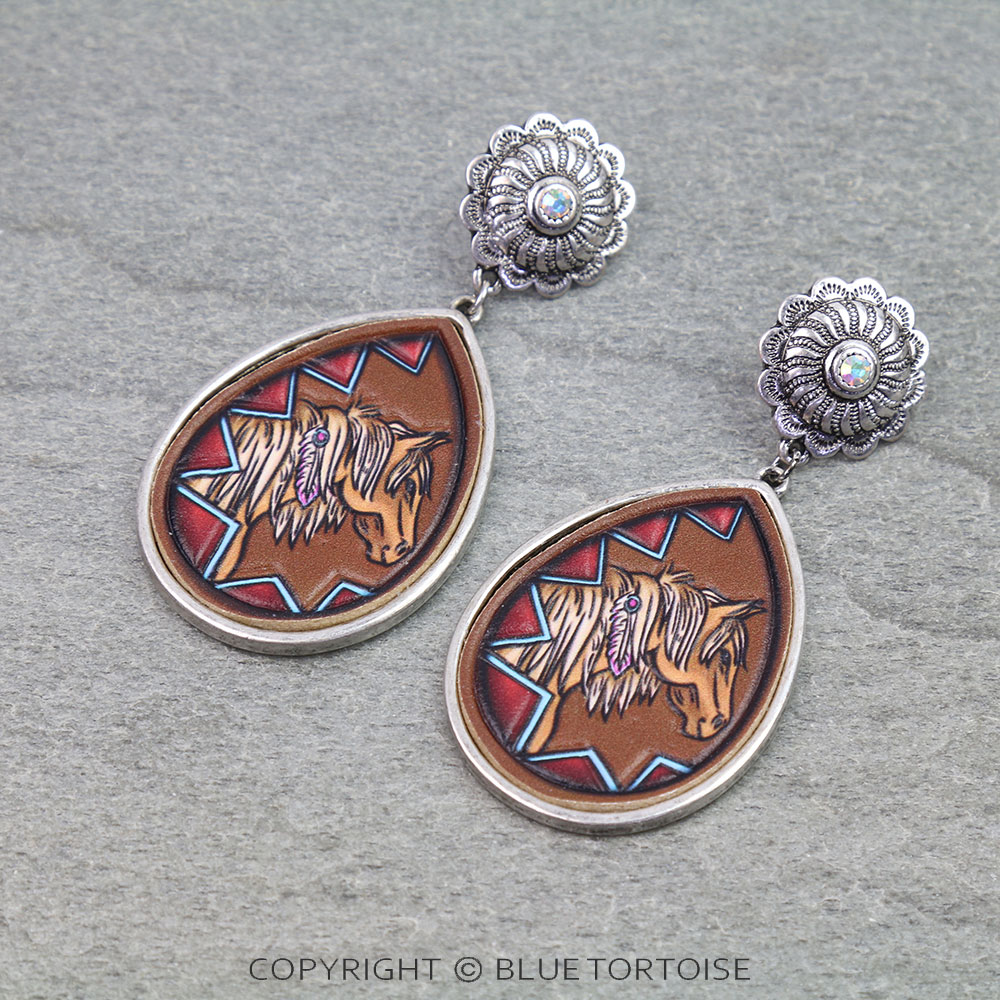 Western Horse Leather Stud Earrings