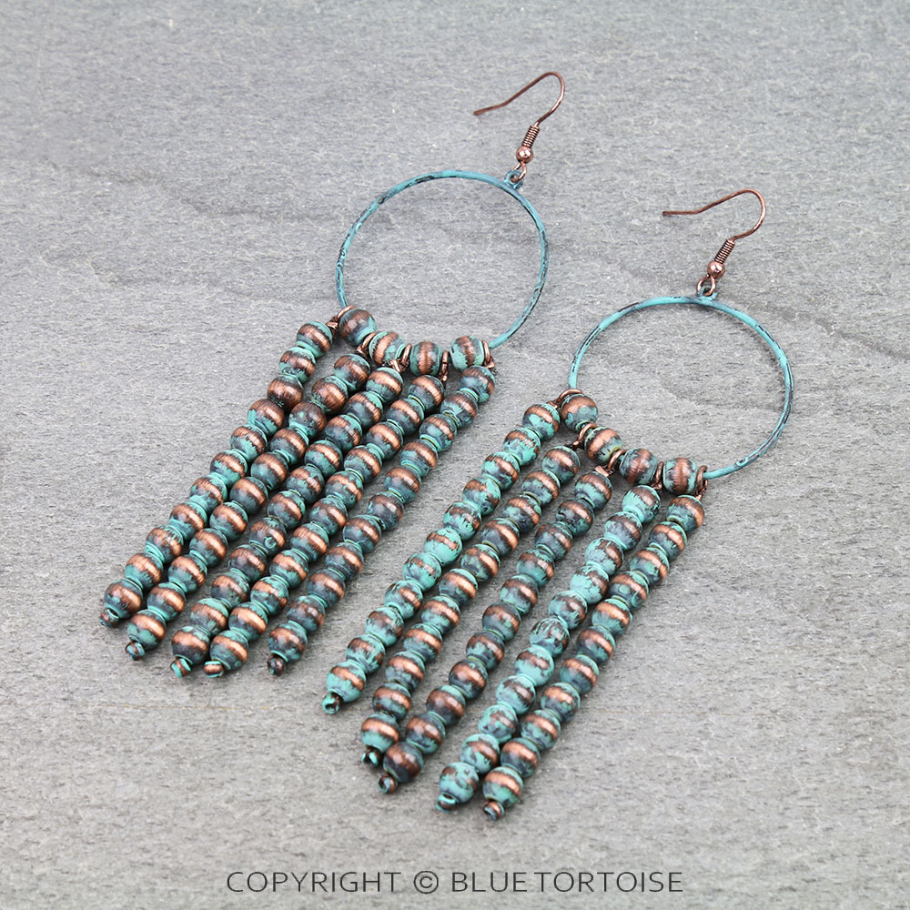 Navajo Style Pearl Tassel Dangle Earrings