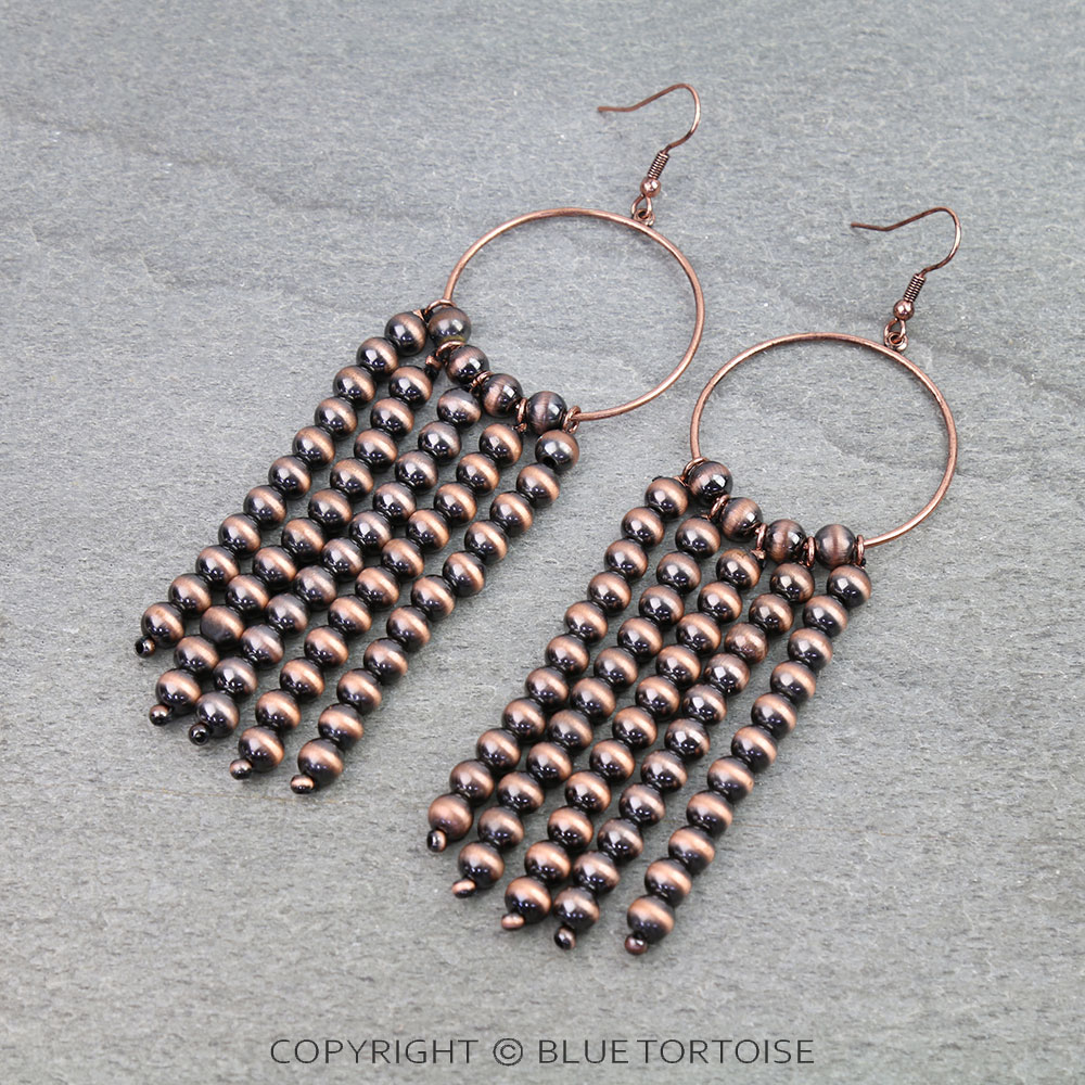 Navajo Style Pearl Tassel Dangle Earrings