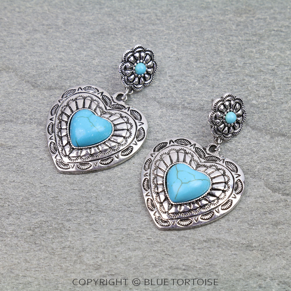 Western Heart Stone Stud Earrings