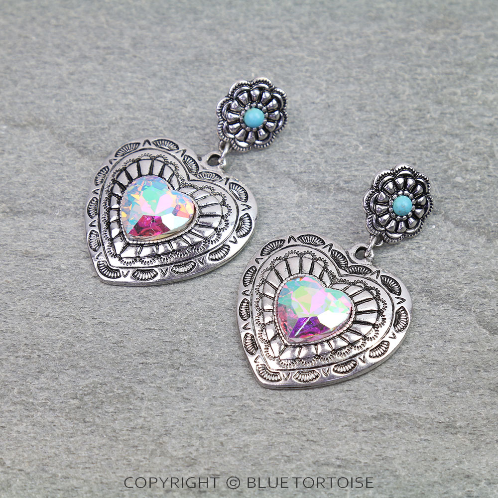 Western Heart Stone Stud Earrings