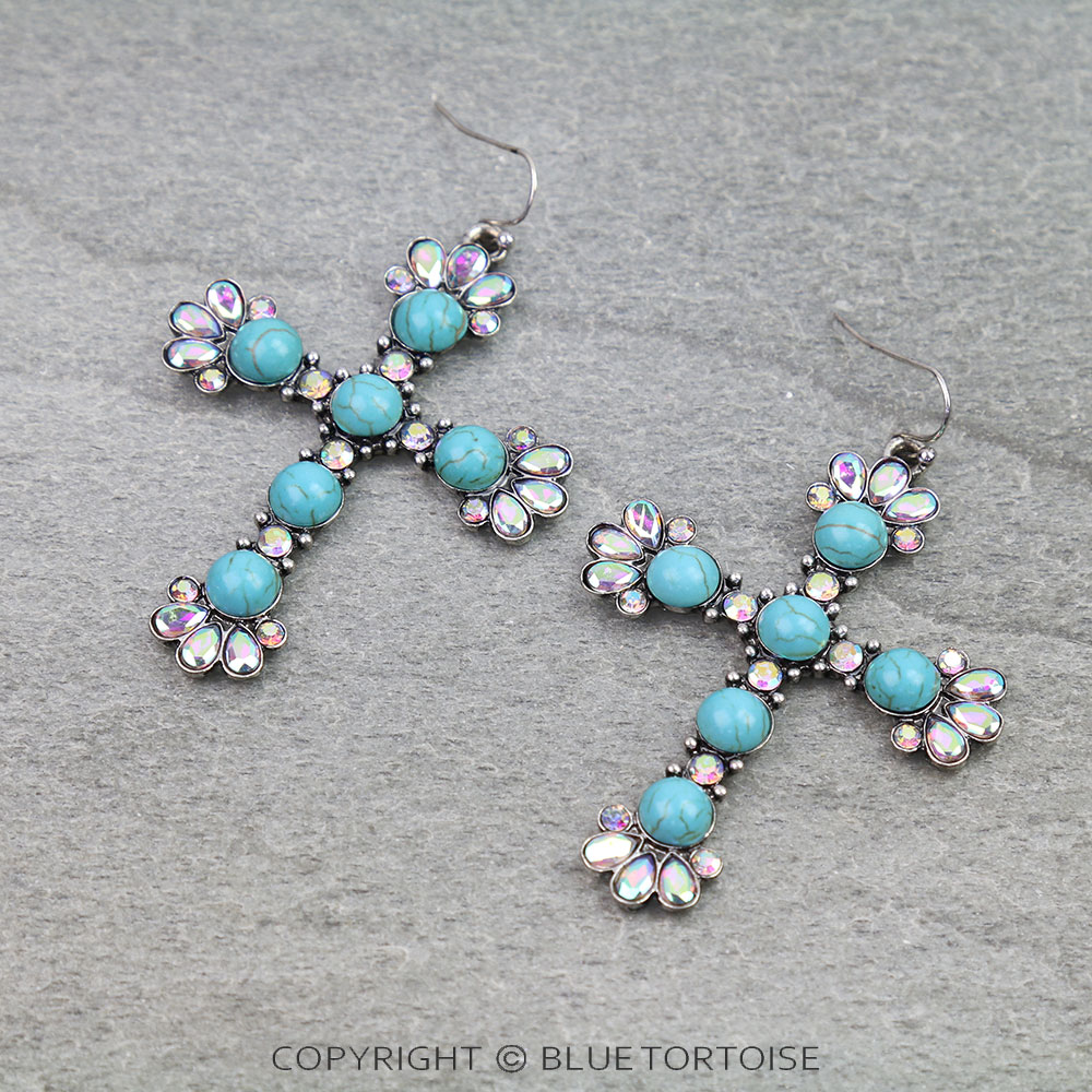 Western Cross Stone Dangle Earrings