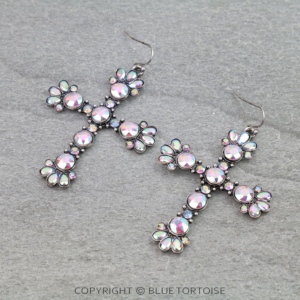 Western Cross Stone Dangle Earrings