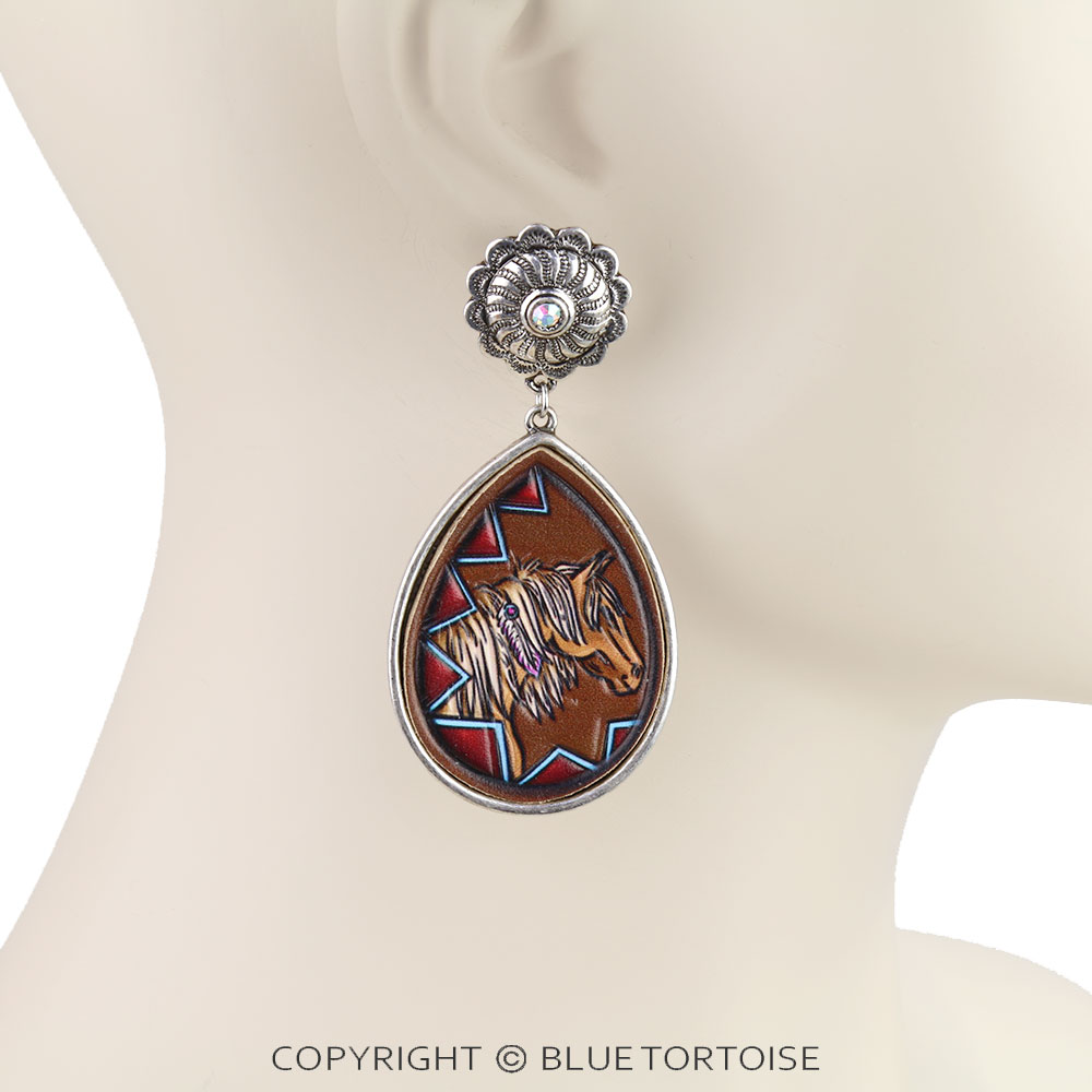 Western Horse Leather Stud Earrings - Image 2
