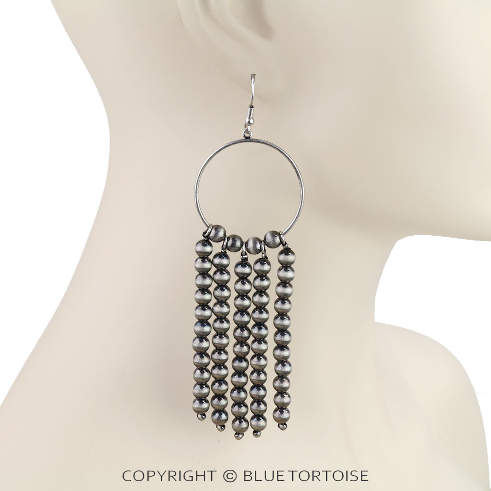Navajo Style Pearl Tassel Dangle Earrings - Image 2