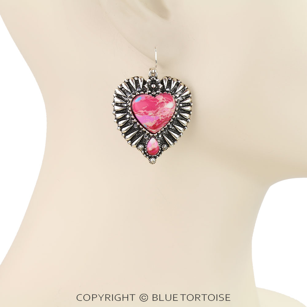Western Heart Hand Stone Dangle Earrings - Image 2