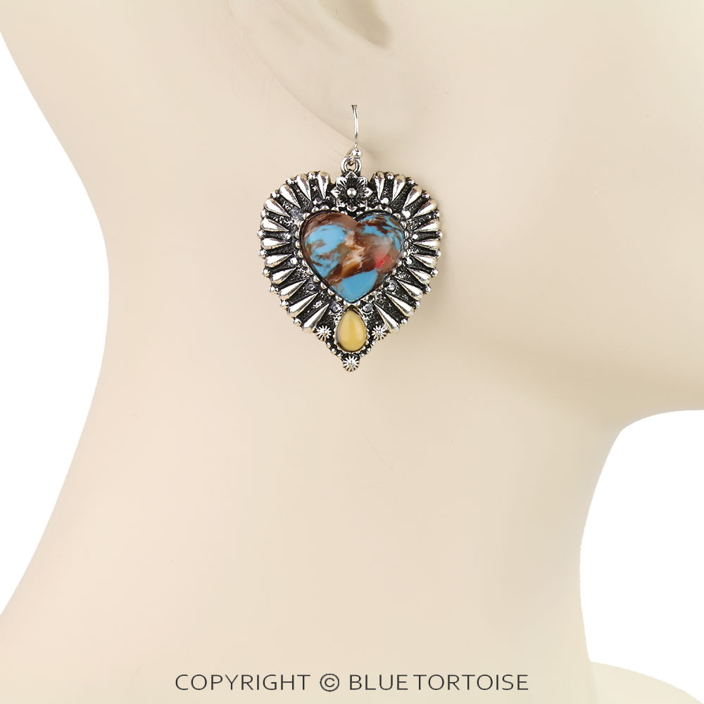 Western Heart Hand Stone Dangle Earrings - Image 2