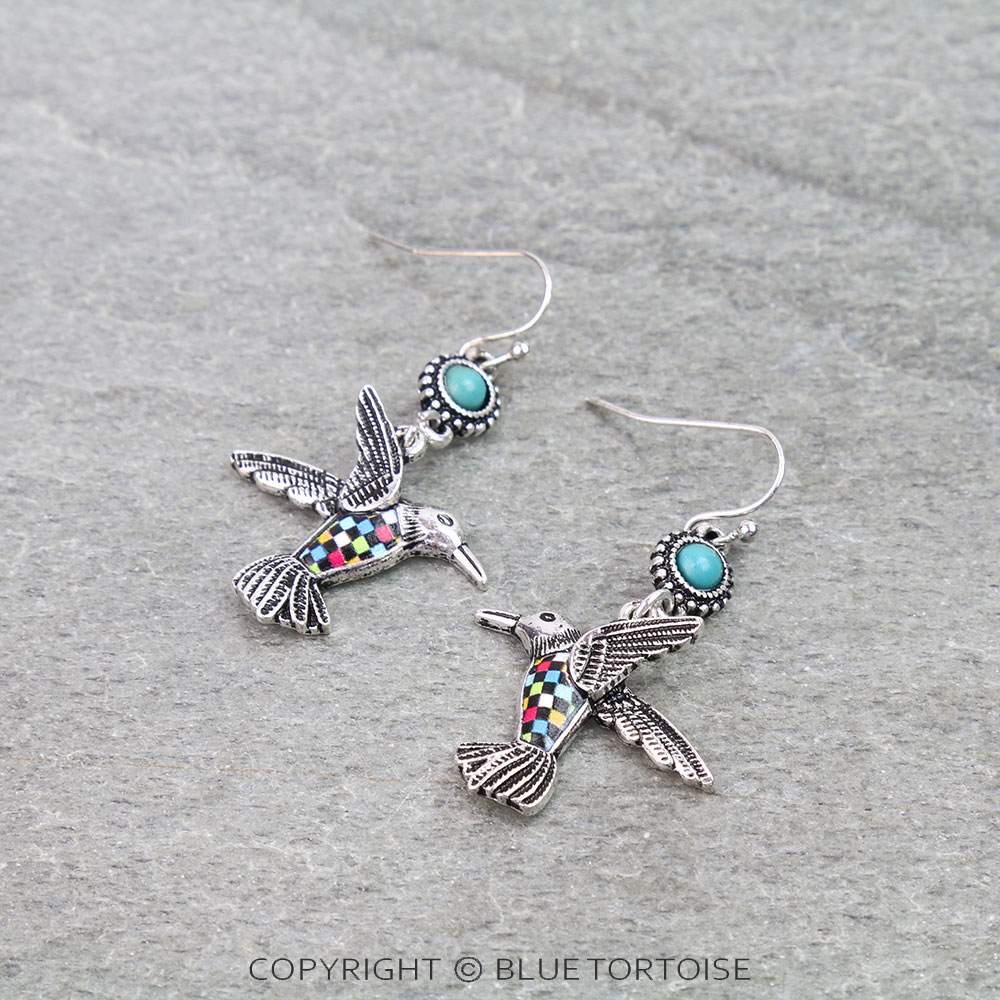 Western Hummingbird Print Dangle Earrings