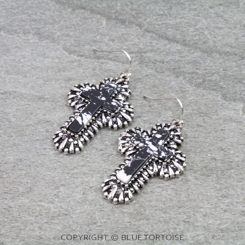 Western Cross Hand Stone Dangle Earrings