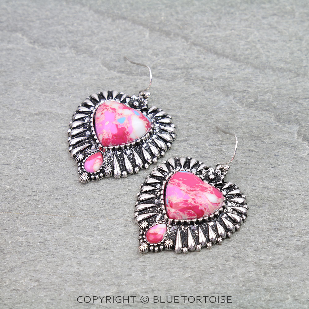 Western Heart Hand Stone Dangle Earrings