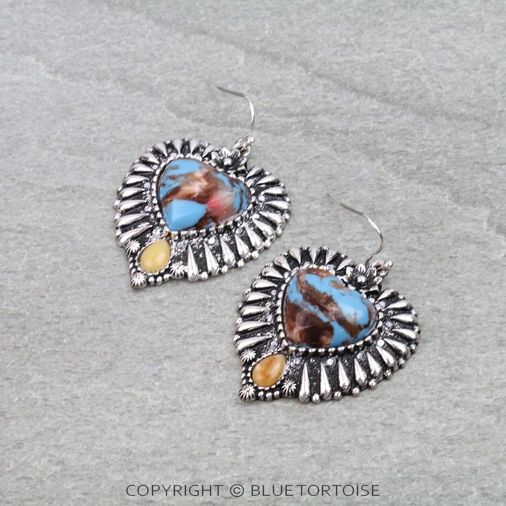 Western Heart Hand Stone Dangle Earrings