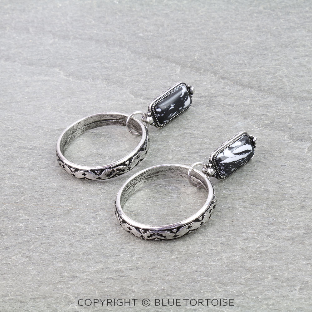 Western Aztec TXR Bar Hand Stone Stud Earrings