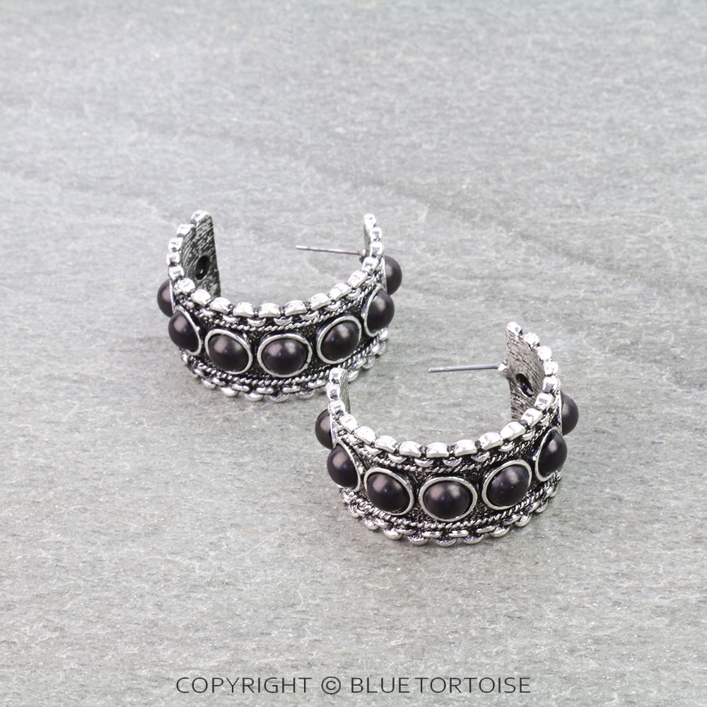 Western Chain TXR Stone Hoop Earrings