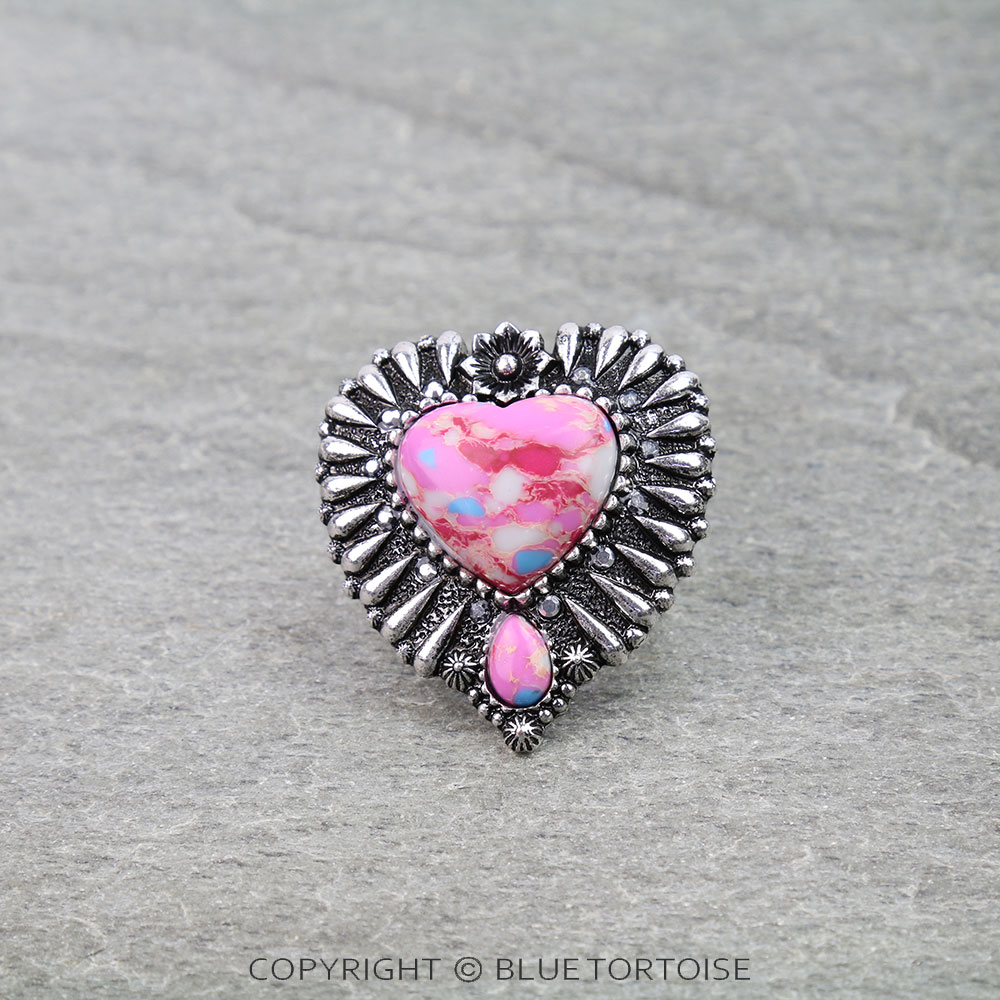 Western Heart Hand Stone Stretch Ring