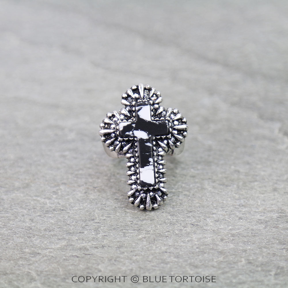 Western Cross Hand Stone Stretch Ring