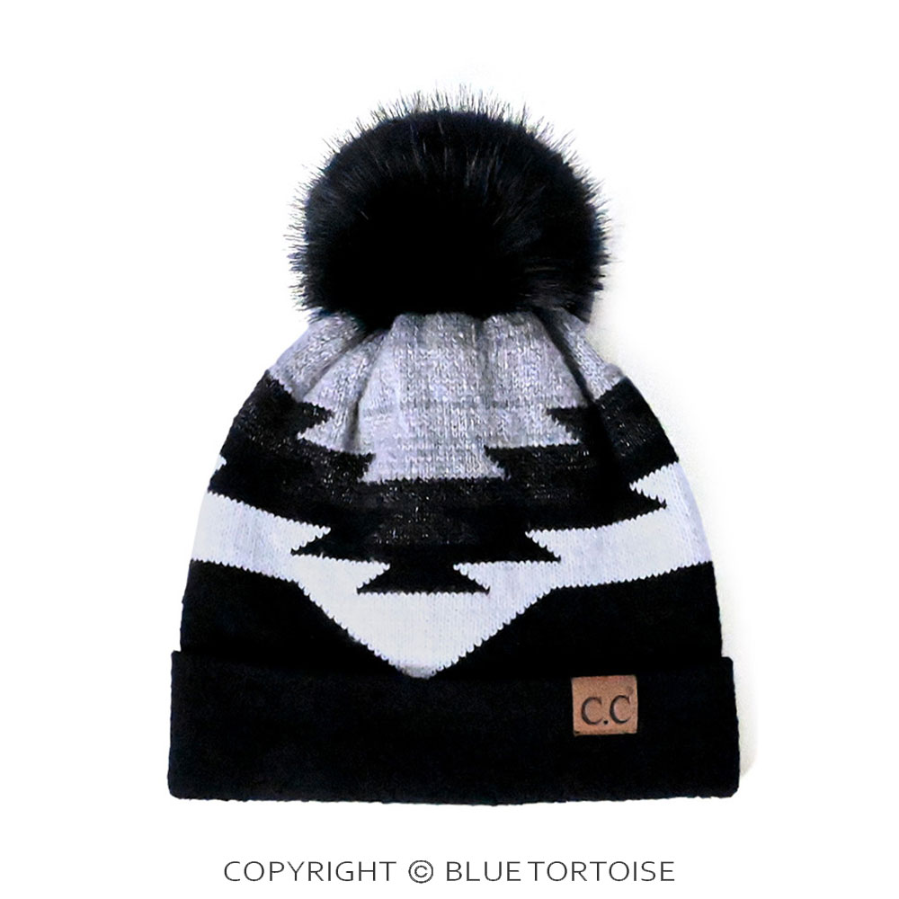 C.C Aztec Pattern Beanie Hat with Pom
