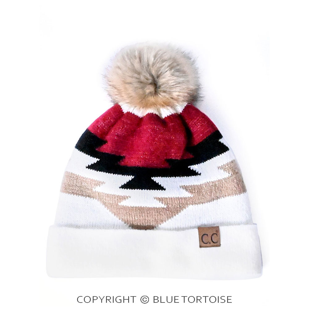 C.C Aztec Pattern Beanie Hat with Pom