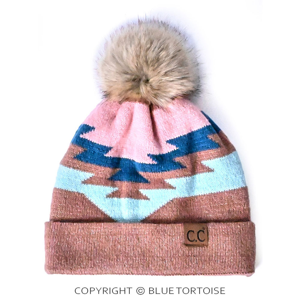 C.C Aztec Pattern Beanie Hat with Pom