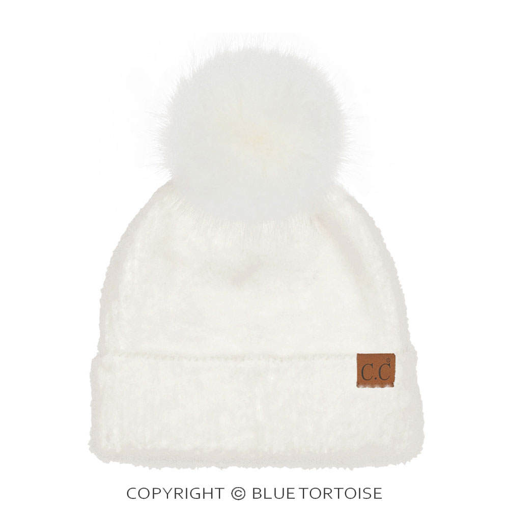 C.C Plush Terry Chenille Pom Beanie Winter Hat