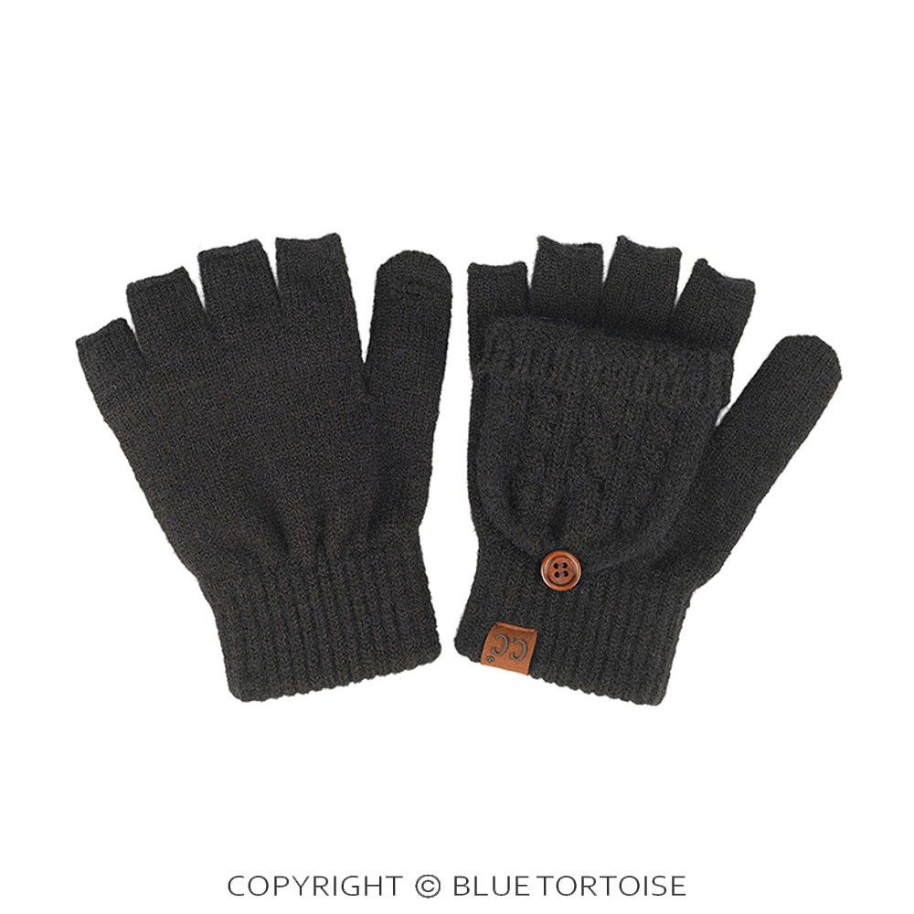 C.C Cable Knit Pattern Convertible Flips Mitten Gloves