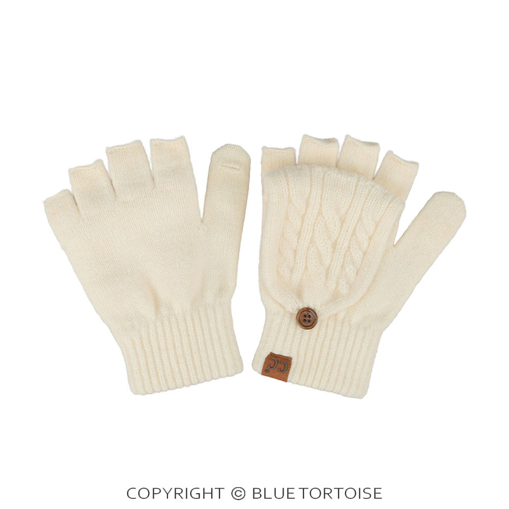 C.C Cable Knit Pattern Convertible Flips Mitten Gloves