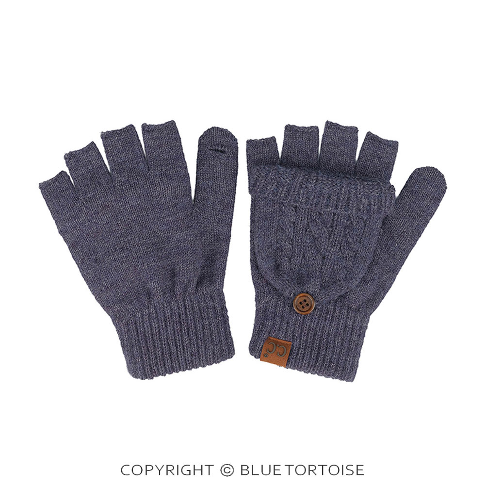 C.C Cable Knit Pattern Convertible Flips Mitten Gloves