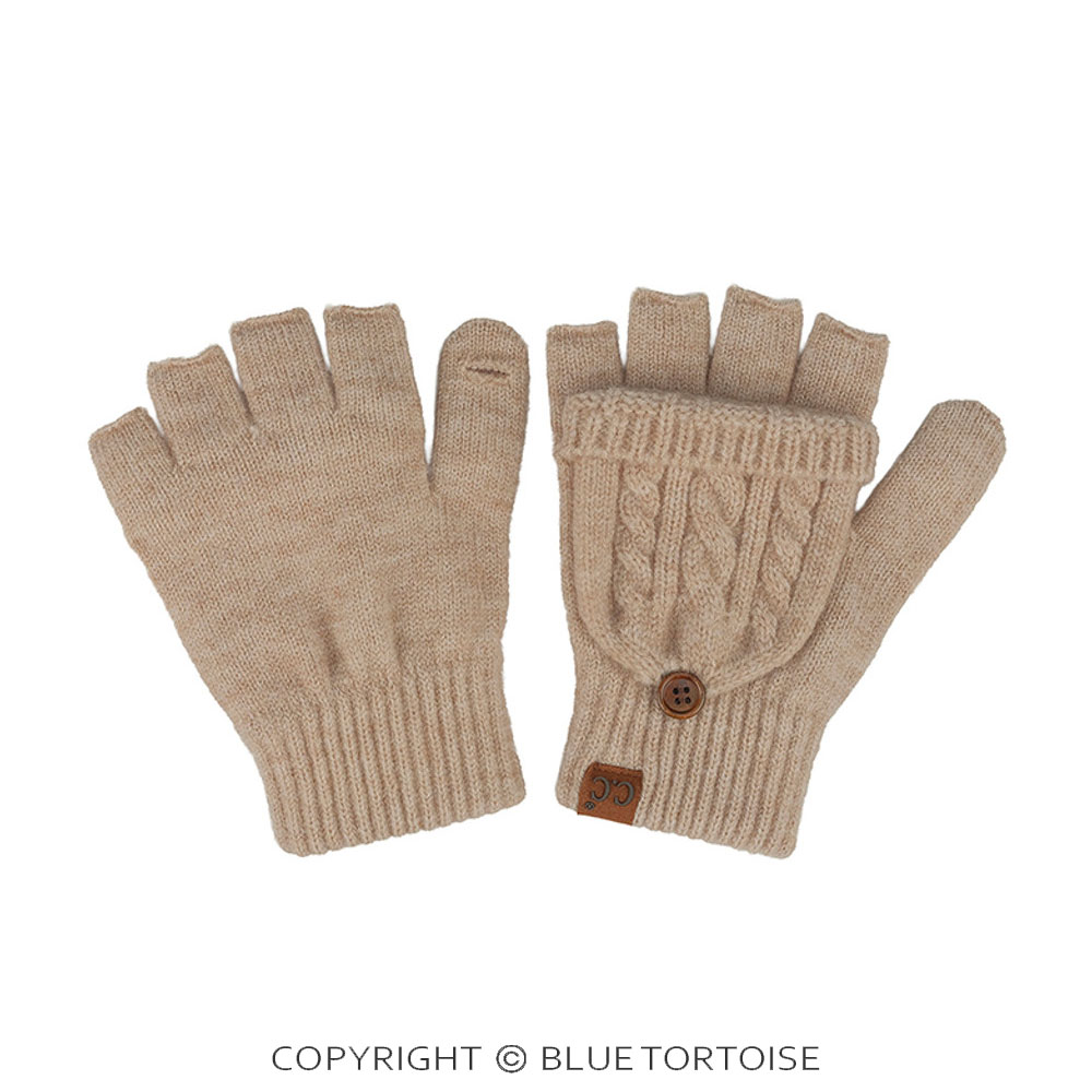 C.C Cable Knit Pattern Convertible Flips Mitten Gloves