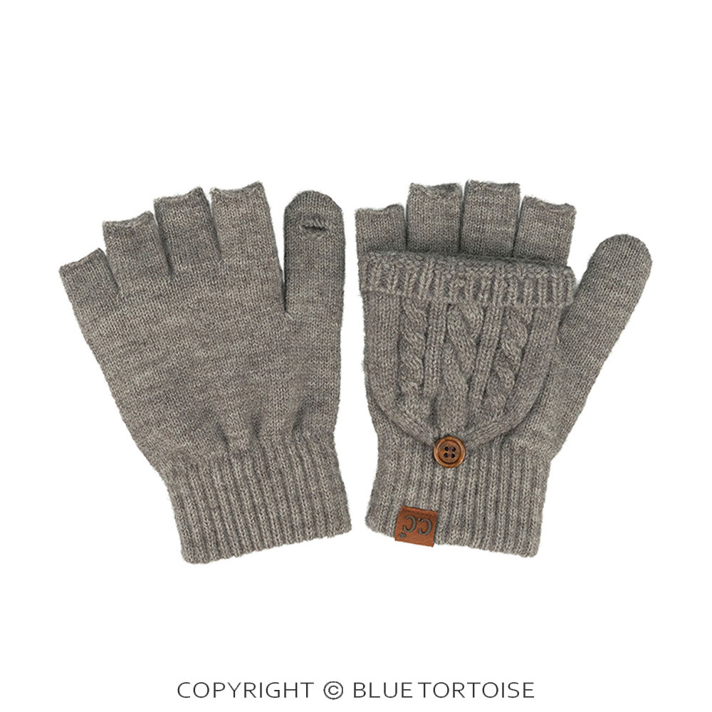 C.C Cable Knit Pattern Convertible Flips Mitten Gloves