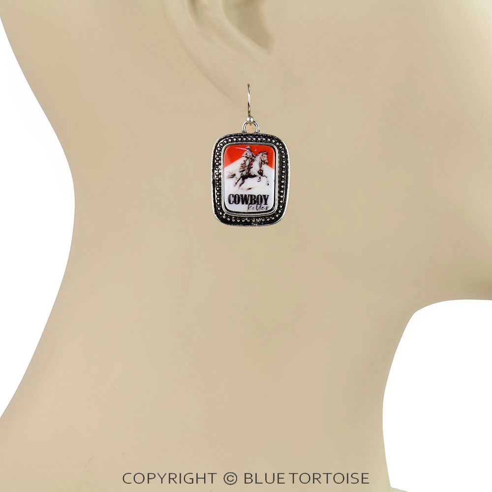Western Cowboy Killer Portrait Dangle Earrings - Image 2