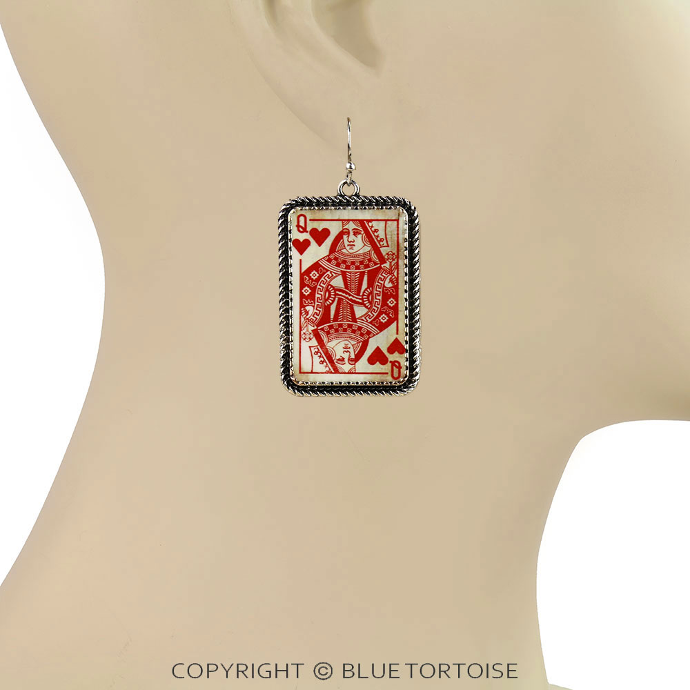 Western Vintage Heart Queen Card Dangle Earrings - Image 2