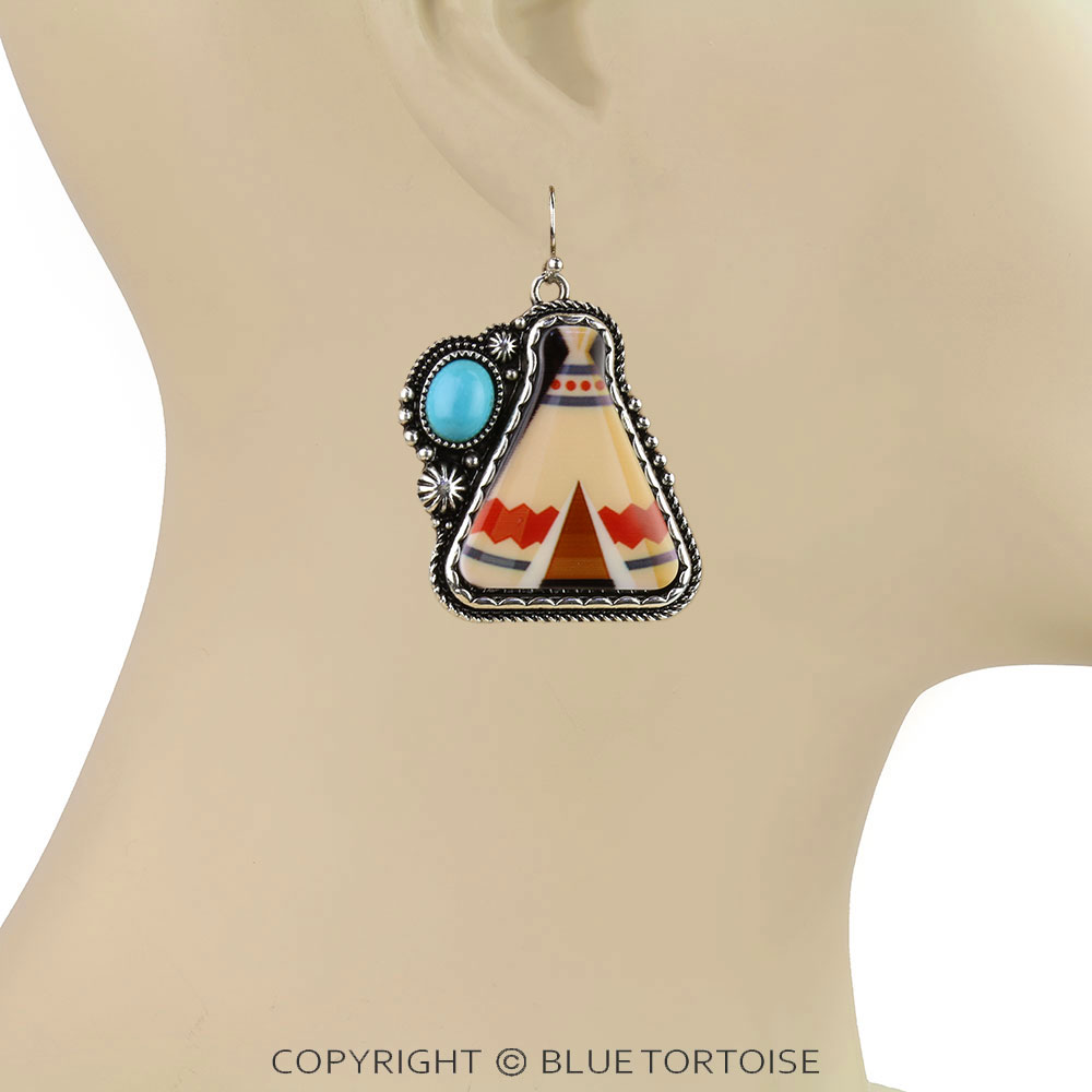 Western Tipi Print Dangle Earrings - Image 2