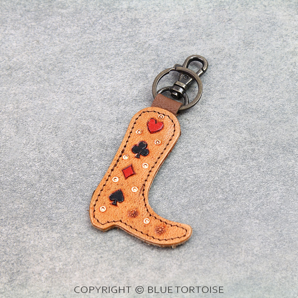 Handmade Genuine Leather Tooled Boot Keychain - Poker
