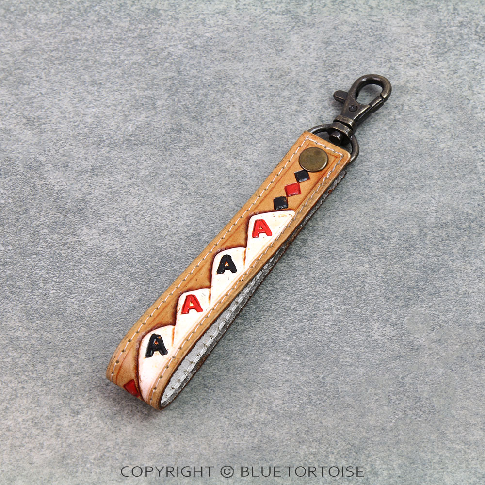 Handmade Genuine Leather Tooled Bar Keychain - Poker