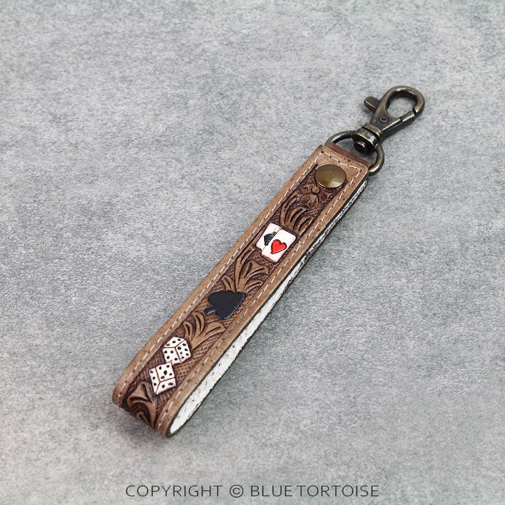 Handmade Genuine Leather Tooled Bar Keychain - Gamble