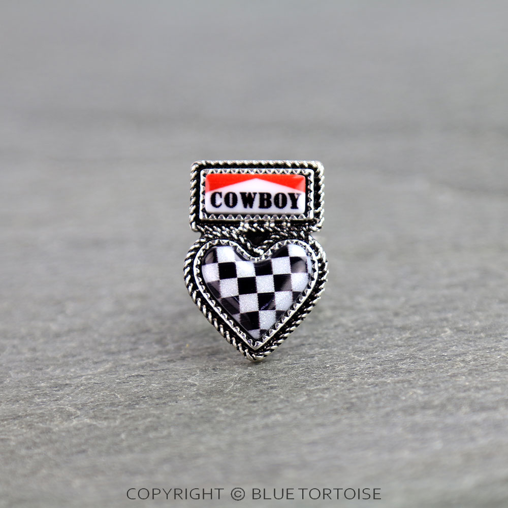 Western Cowboy Heart Checker Cuff Ring